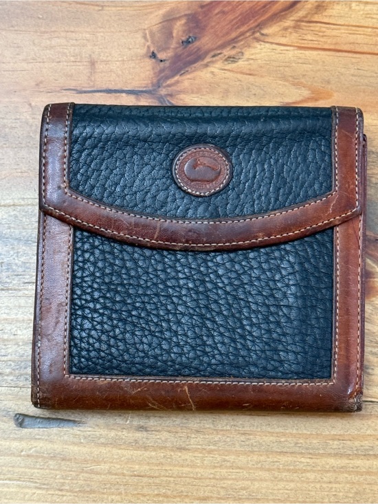 Dooney & Bourke Handbags - Vintage Dooney & Bourke Awl Trifold Black & Brown Leather Kislock Pouch Wallet